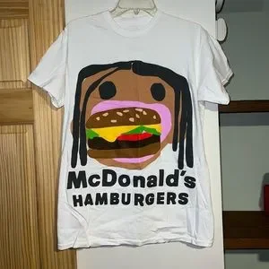 人気話題コラボ Travis Scott CPFM McDonald Grill Slip Tee Travis Scott x CPFM 4 CJ Cactus Jack Burger Mouth T-shirt